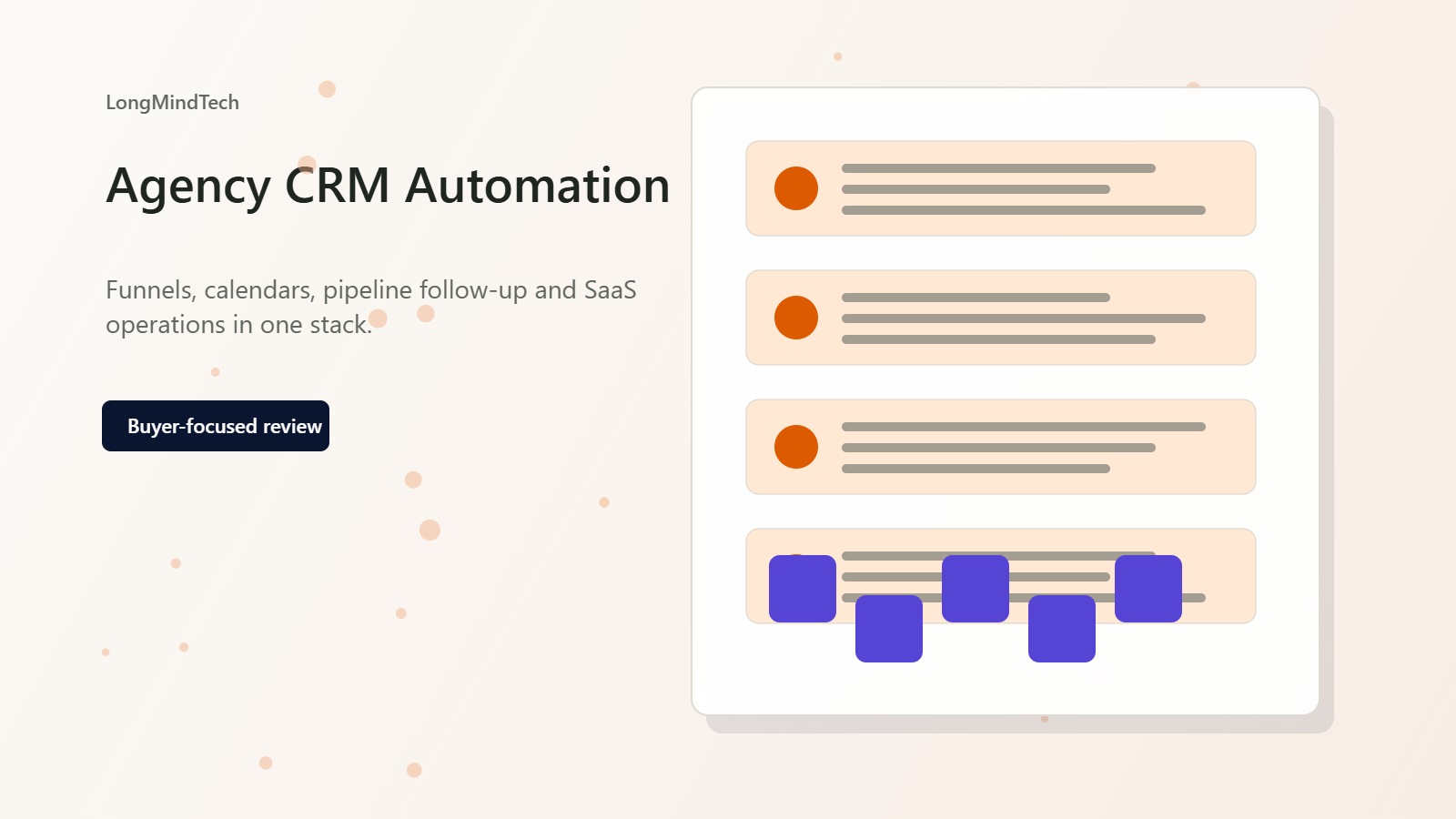 Editorial cover image showing agency CRM automation, funnels, calendars and pipeline workflow cards.