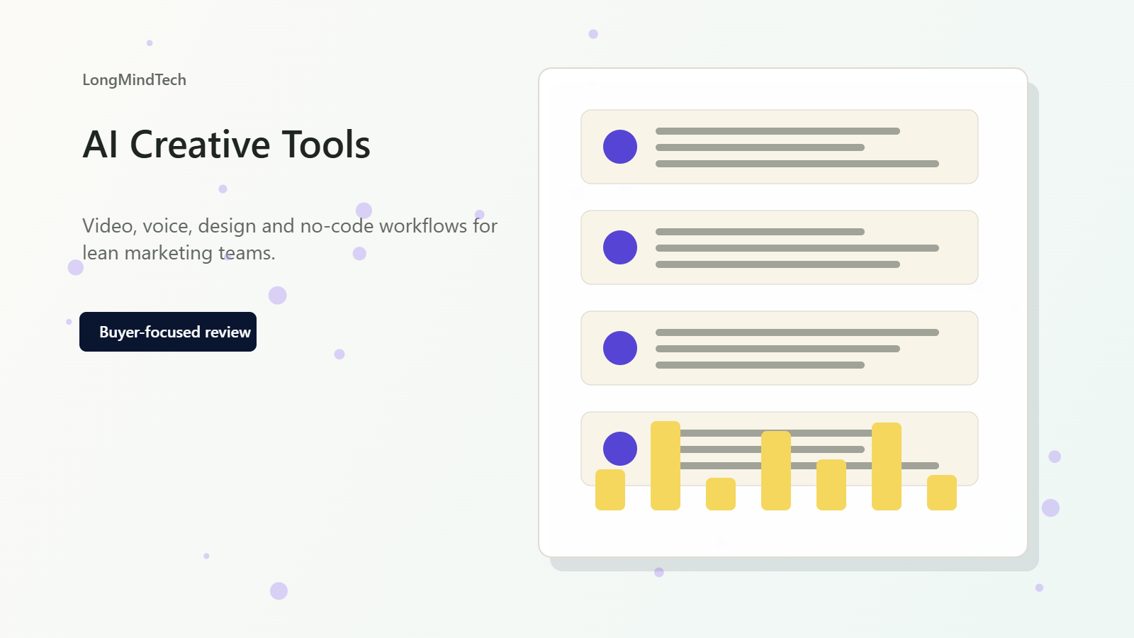 Editorial cover image showing AI creative tools, video, voice, design and marketing workflow cards.