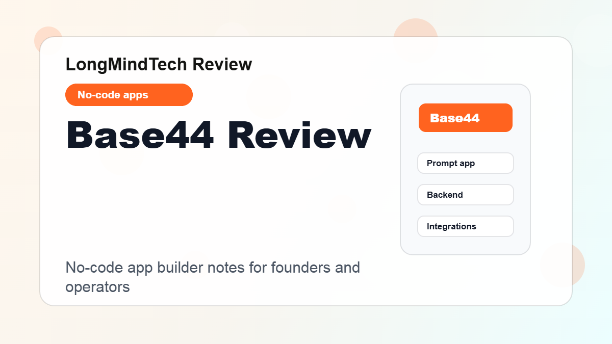 Base44 review cover for no-code app builder buyers