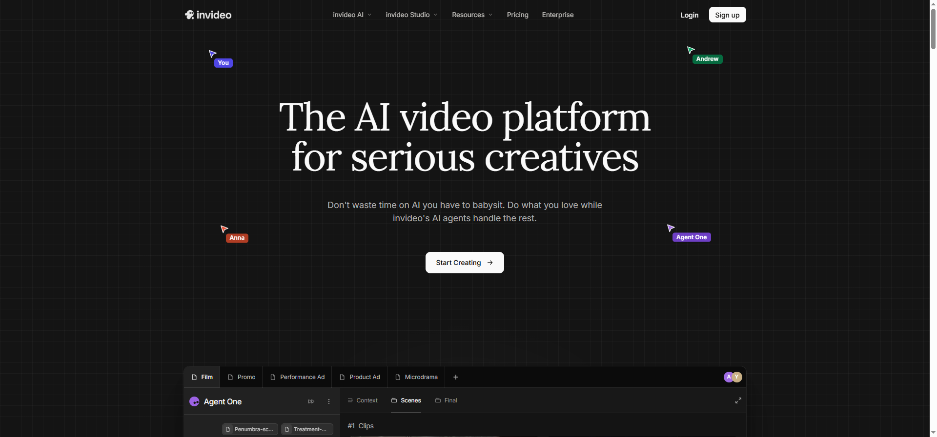 InVideo AI video platform homepage and editor for marketing teams