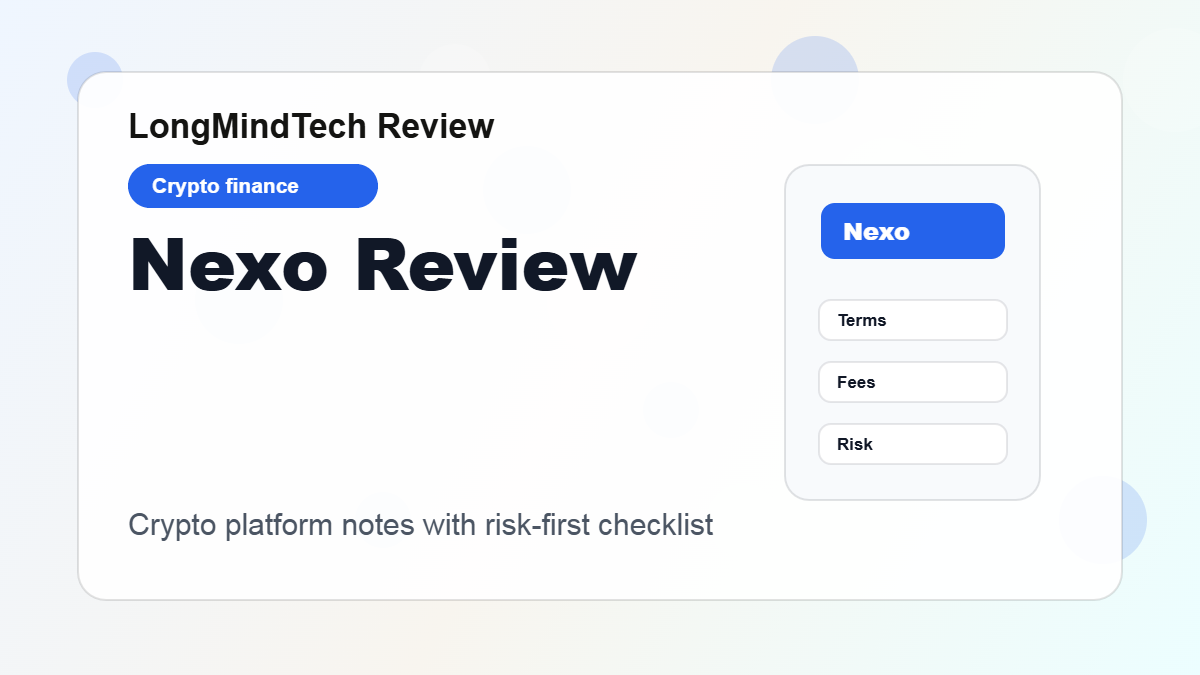 Nexo review cover for crypto finance platform research